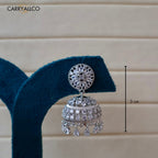 Noor Rhodium-Plated American Diamond Jhumkas Carryallco