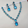 Ocean Blue Necklace Set – Side View | American Diamond Jewellery | Carryallco India