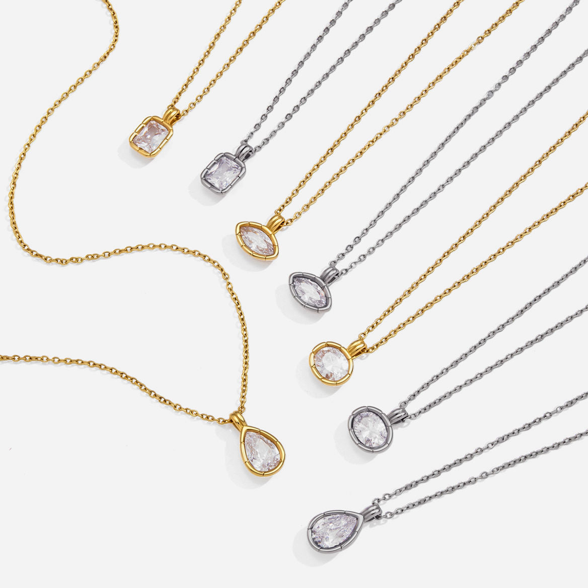 Oval Zirconia Ribbed Bezel Pendant Necklace