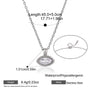 Silver necklace with pendant and measurement details on a white background