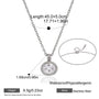 Silver necklace with pendant and measurement details on a white background