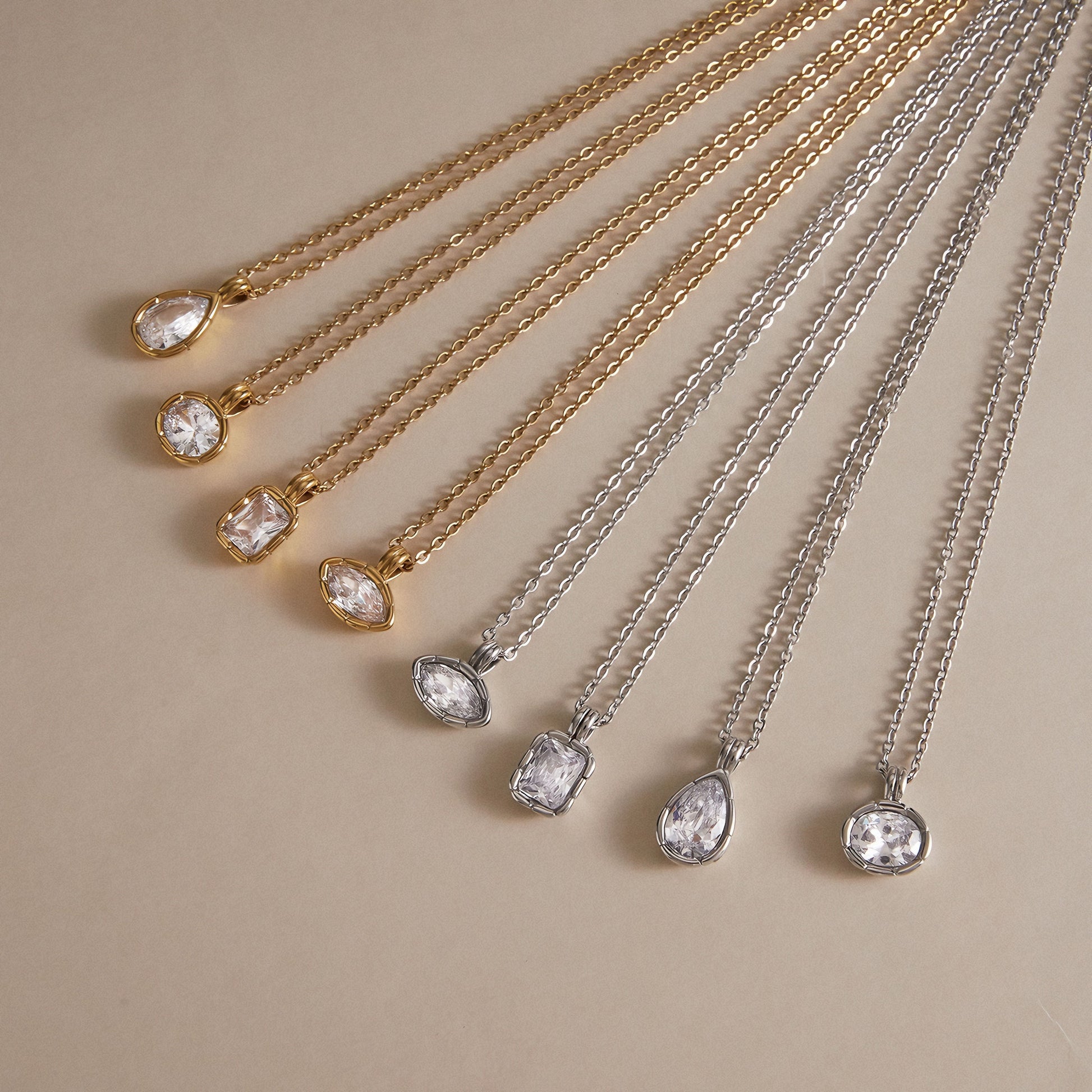 Oval Zirconia Ribbed Bezel Pendant Necklace