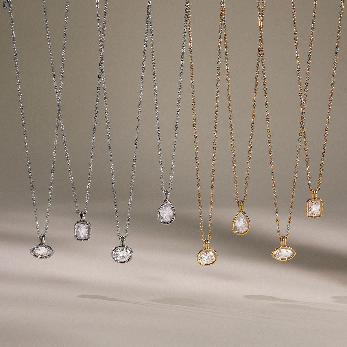 Oval Zirconia Ribbed Bezel Pendant Necklace