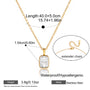 Gold necklace with a pendant, showing measurements and product details on a white background.