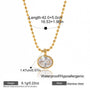 Gold necklace with a pendant, showing measurements and material details on a white background.