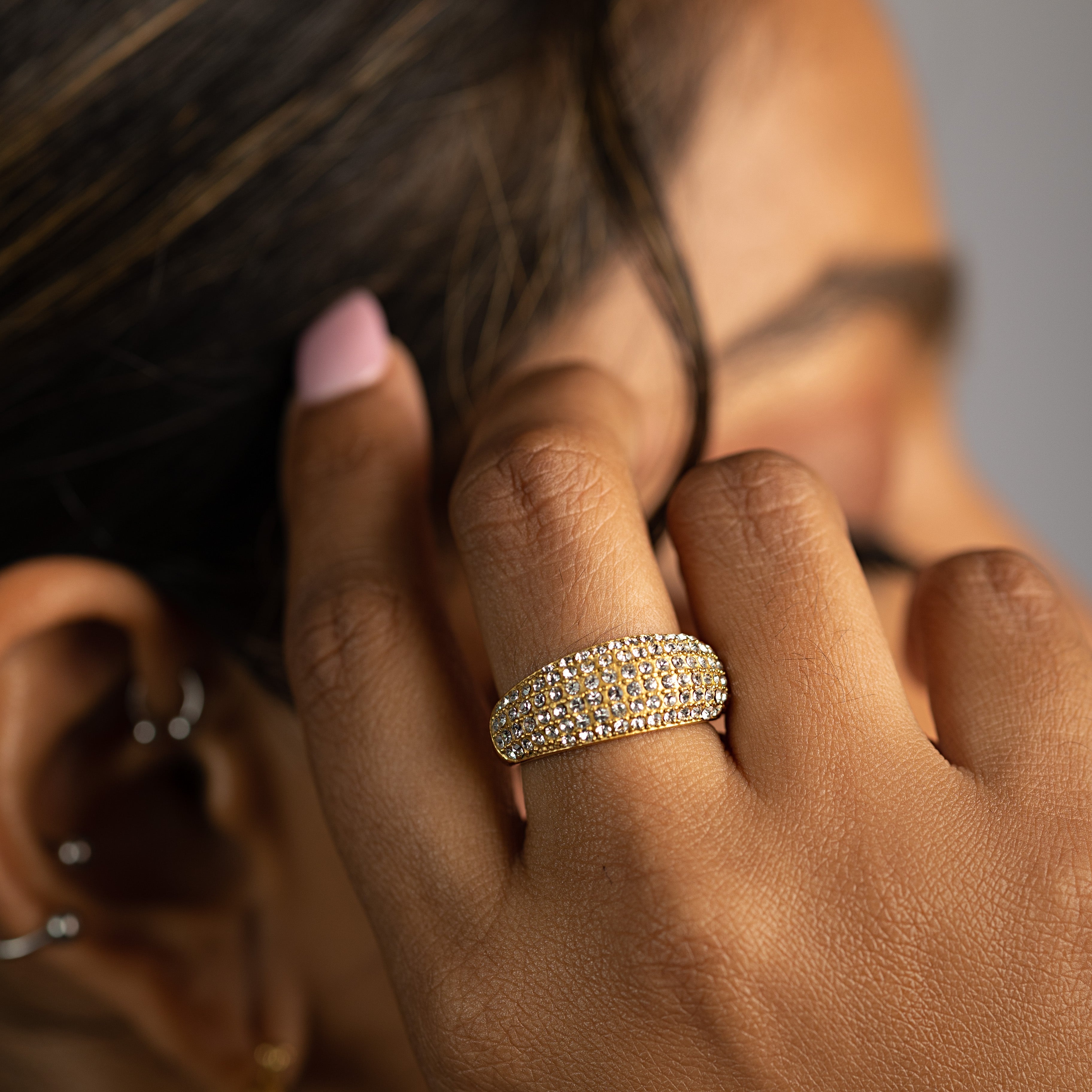 Pave Dome Ring – 18K Gold Plated | CARRYALLCO