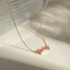 Pink Zirconia Bow Drop Necklace – 18K Gold Plated