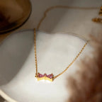 Pink Zirconia Bow Drop Necklace – 18K Gold Plated