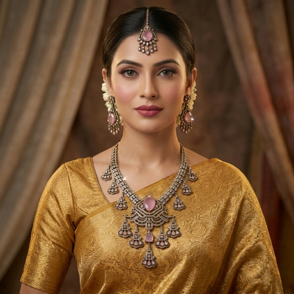 Pink Mehendi Polish Bridal Jewellery Set