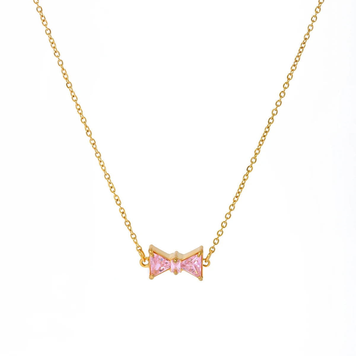 Pink Zirconia Bow Drop Pendant Necklace