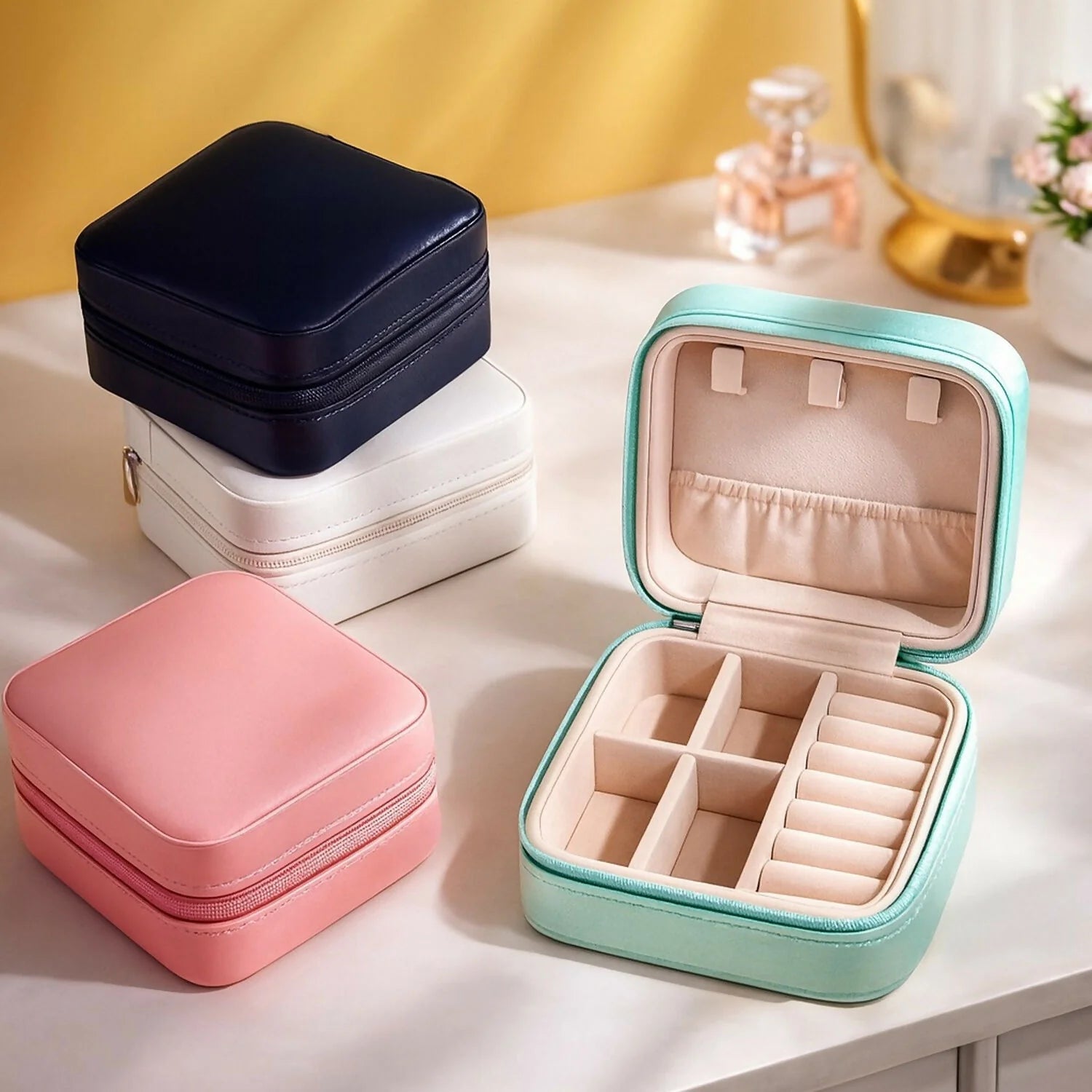 Carryallco Portable Jewellery Organiser Box – Available in Baby Pink & Sky Blue | Carryallco India