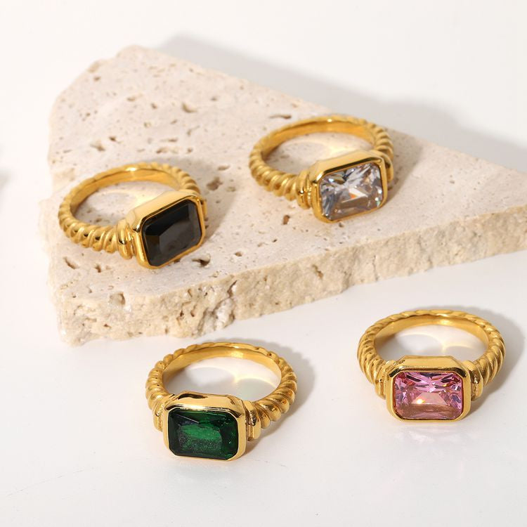 Rectangle Twist Stone Ring