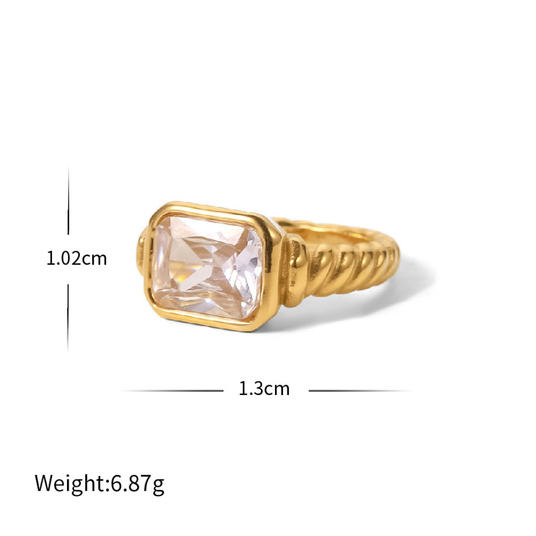 Rectangle Twist Stone Ring