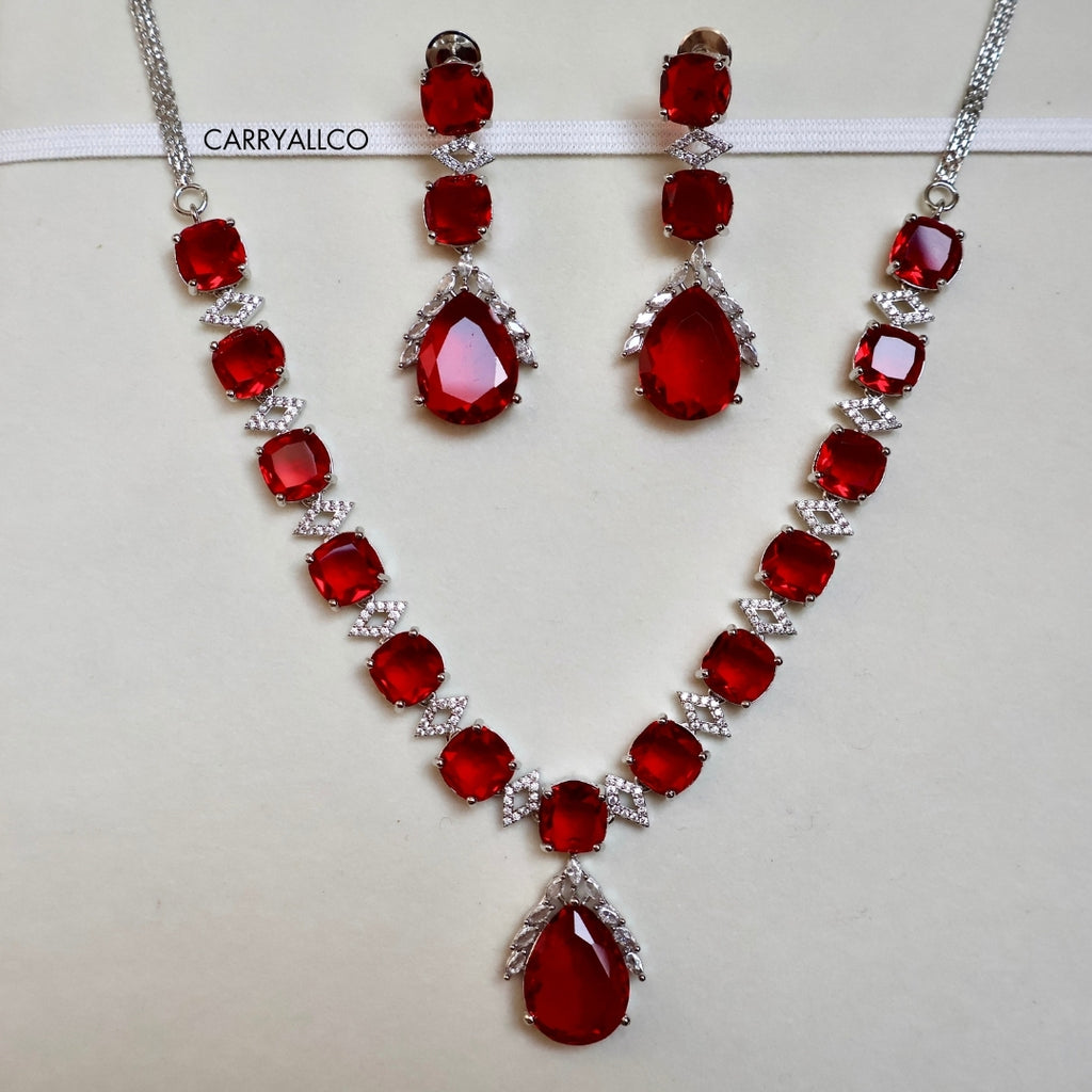 Red Teardrop Crystal Necklace Set