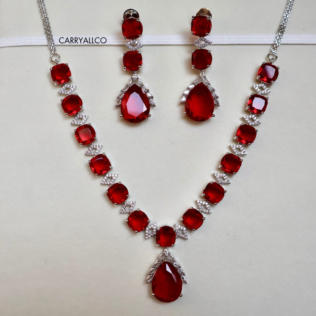 Red Teardrop Crystal Necklace Set