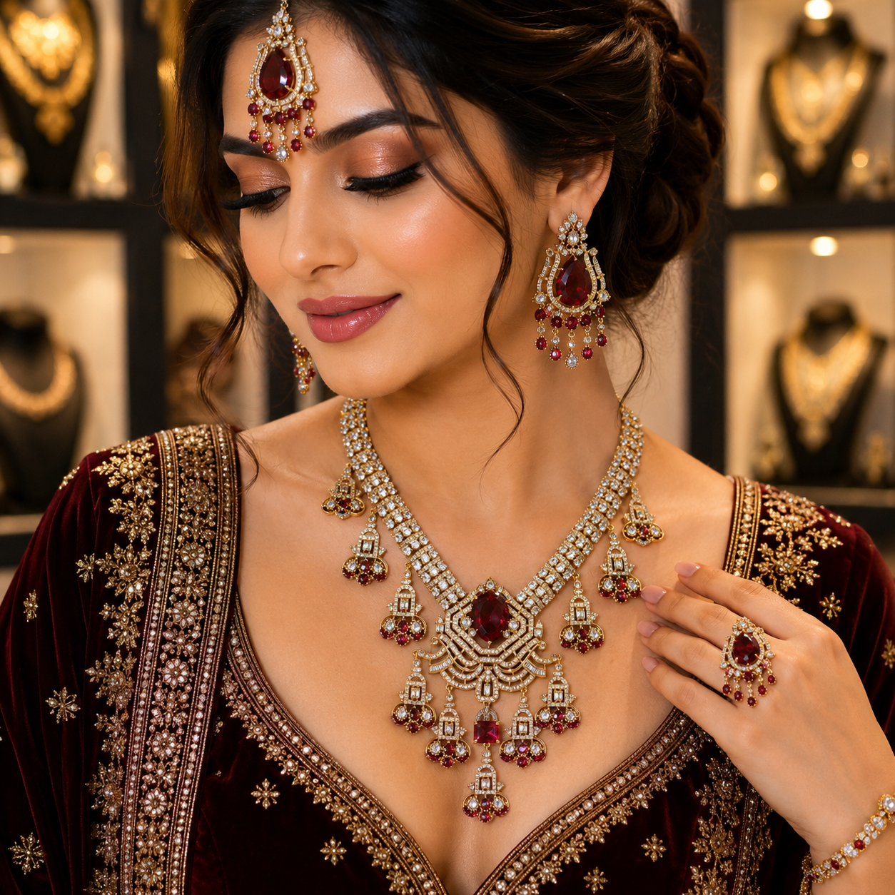 Red Mehendi Polish Bridal Jewellery Set | CARRYALLCO