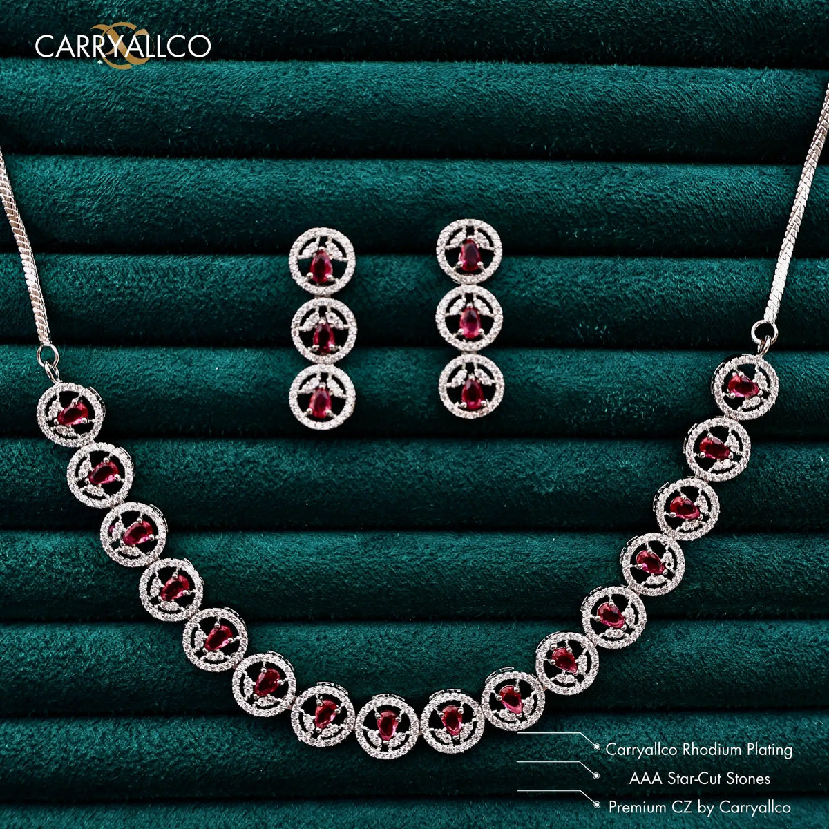 Red Stone Single Line American Diamond Necklace