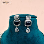 Regal Blue Emerald Cut American Diamond Necklace Set