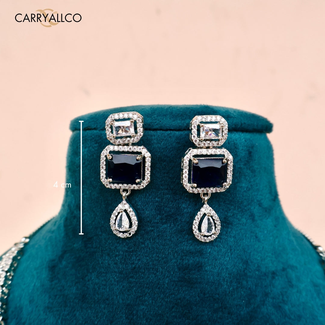 Regal Blue Emerald Cut American Diamond Necklace Set