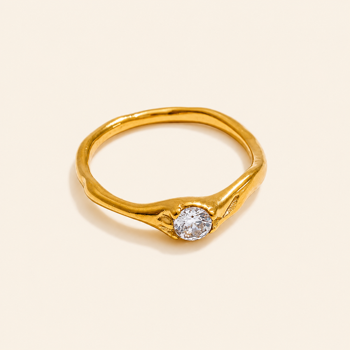 Round Cubic Zirconia Ring – 18K Gold PVD | Carryallco India
