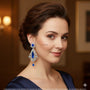 Royal Blue Crystal Floral American Diamond Long Earrings | CARRYALLCO
