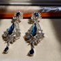 Royal Blue Crystal Floral American Diamond Long Earrings | CARRYALLCO