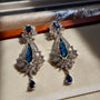 Royal Blue Crystal Floral American Diamond Long Earrings | CARRYALLCO