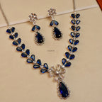 Royal Blue Marquise Vine American Diamond Necklace Set
