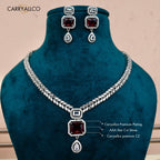 Royal Red Cut American Diamond Necklace Set