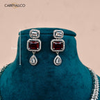 Royal Red Cut American Diamond Necklace Set