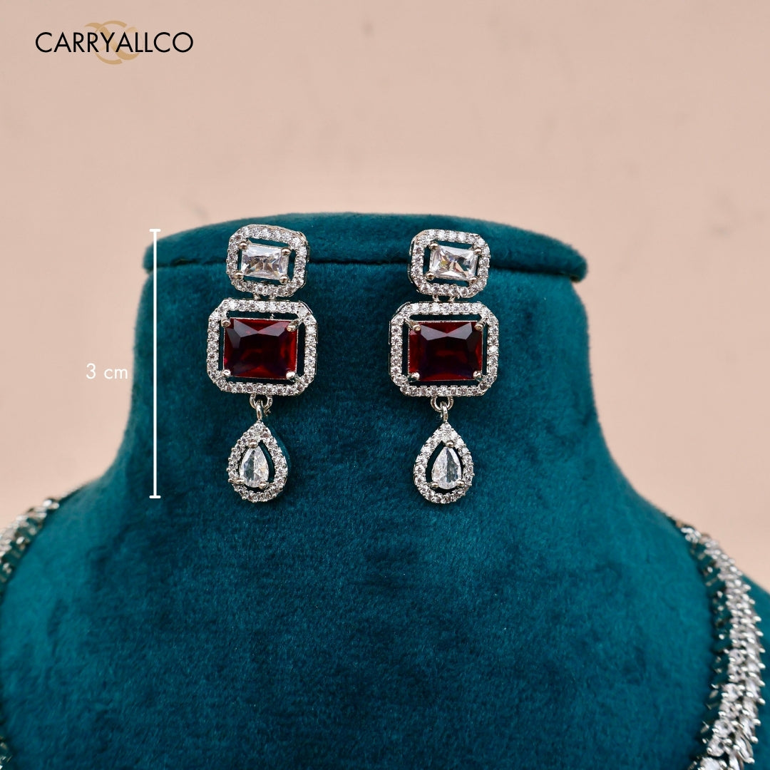 Royal Red Emerald Cut American Diamond Necklace Set