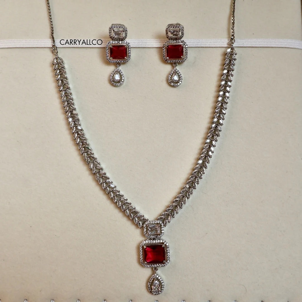 Royal Red Cut American Diamond Necklace Set