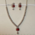 Royal Red Cut American Diamond Necklace Set