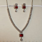 Royal Red Cut American Diamond Necklace Set