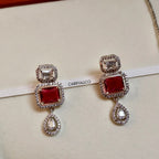 Royal Red Cut American Diamond Necklace Set
