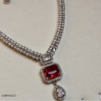 Royal Red Cut American Diamond Necklace Set