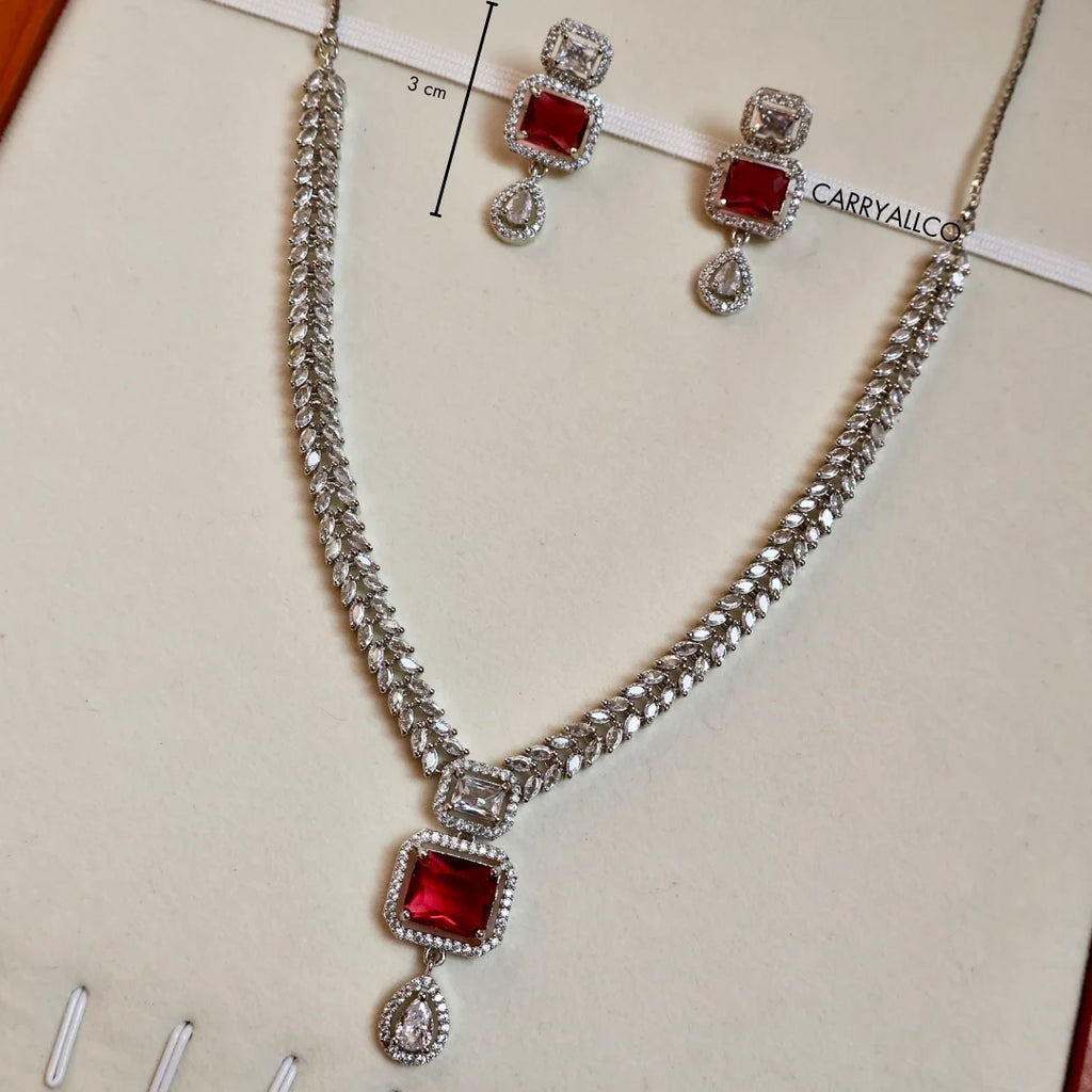 Royal Red Cut American Diamond Necklace Set