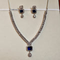 Regal Blue Emerald Cut American Diamond Necklace Set