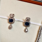 Regal Blue Emerald Cut American Diamond Necklace Set