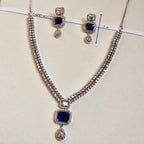Regal Blue Emerald Cut American Diamond Necklace Set