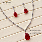 Ruby Drop American Diamond Necklace Set