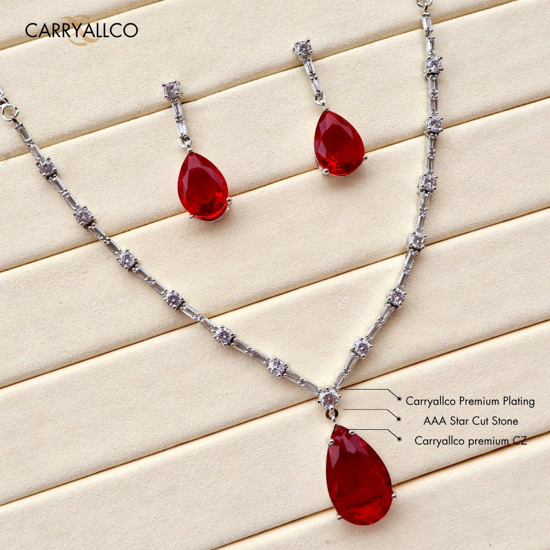 Ruby Drop American Diamond Necklace Set