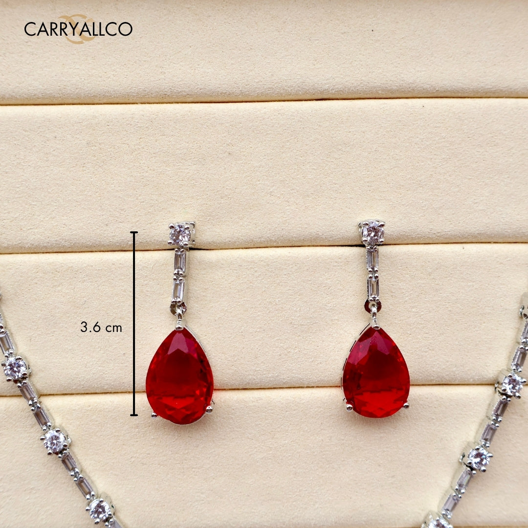 Ruby Drop American Diamond Necklace Set