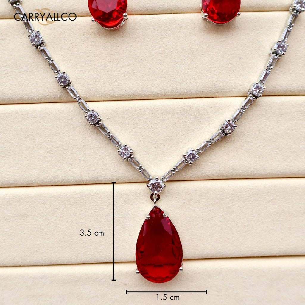 Ruby Drop American Diamond Necklace Set