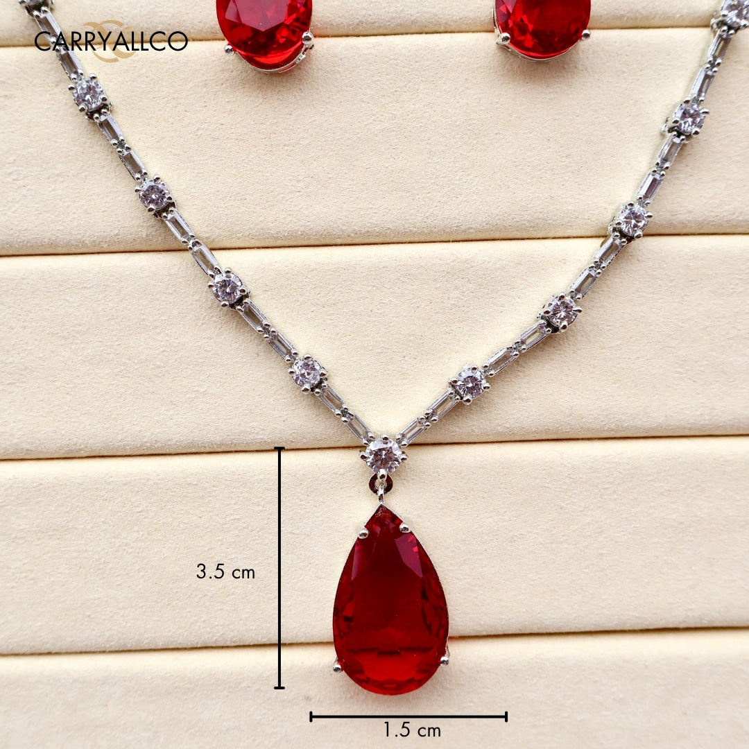 Ruby Drop American Diamond Necklace Set