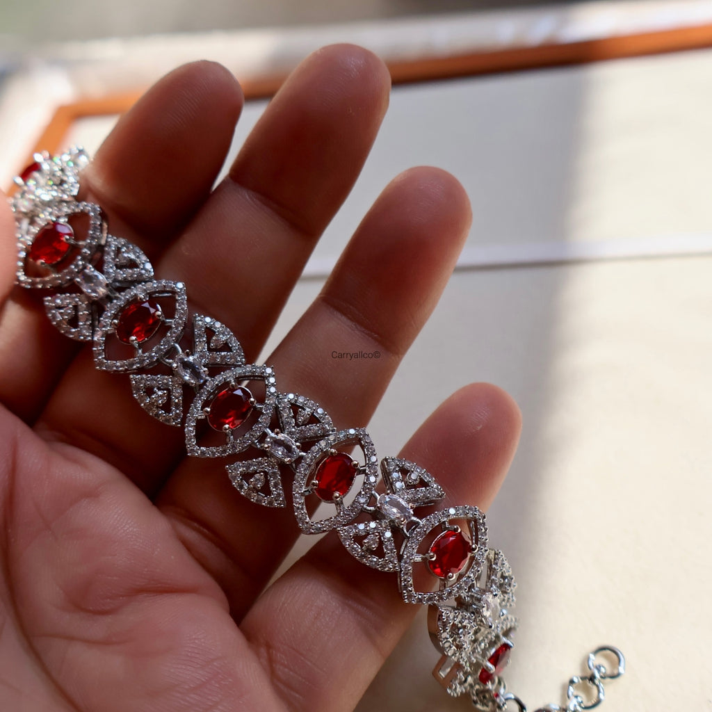 Ruby Geometric American Diamond Chain Bracelet