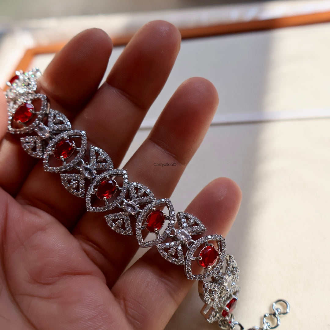 Ruby Geometric American Diamond Chain Bracelet