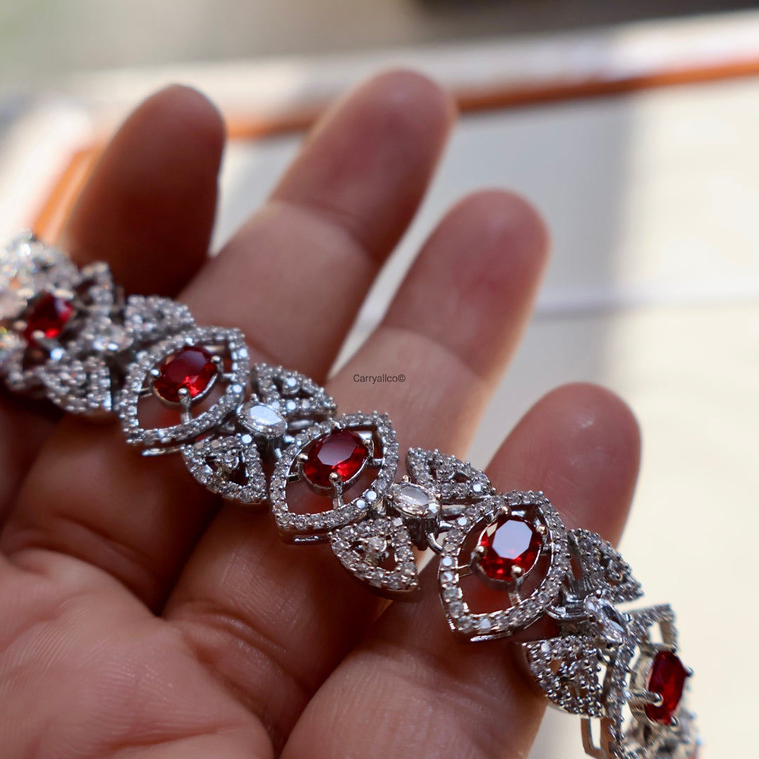 Ruby Geometric American Diamond Chain Bracelet