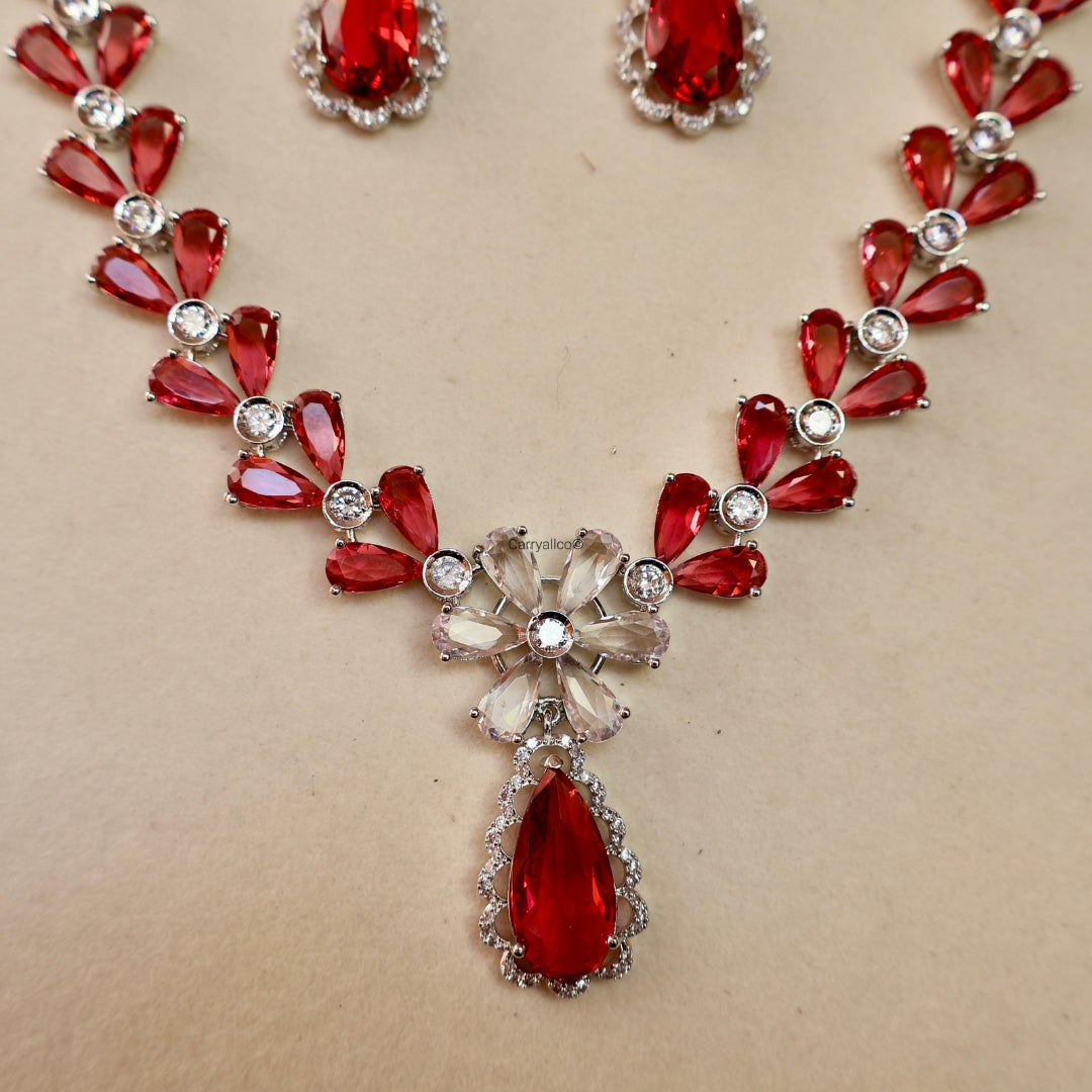 Ruby Marquise Bridal American Diamond Necklace Set
