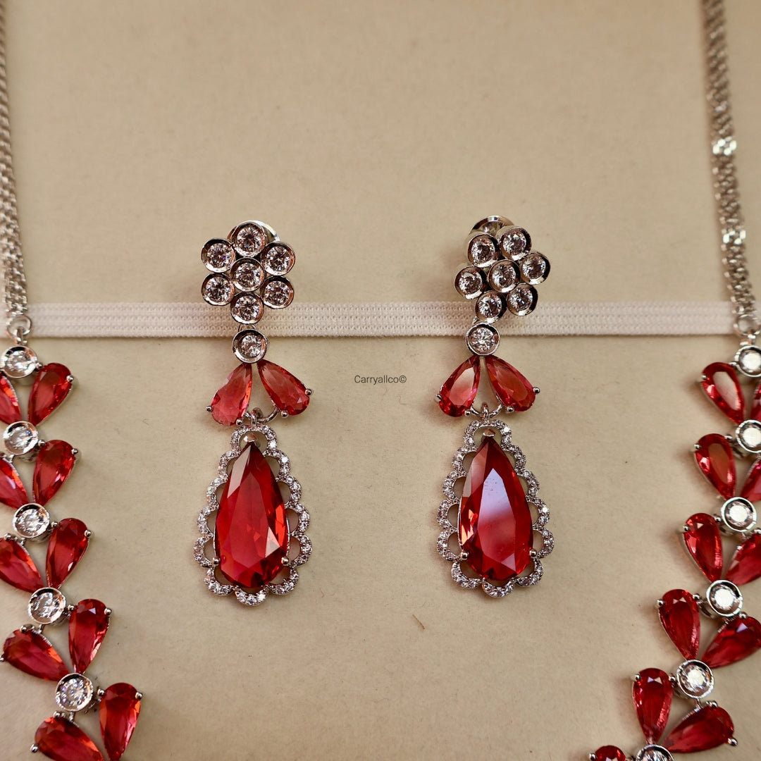 Ruby Marquise Bridal American Diamond Necklace Set